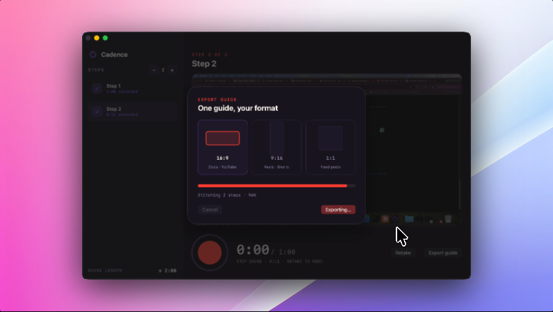 Cadence stitching the steps into a single MP4